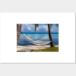 A Hammock Tied Between Two Palm Trees on Rangiroa In French Polynesia Posters and Art